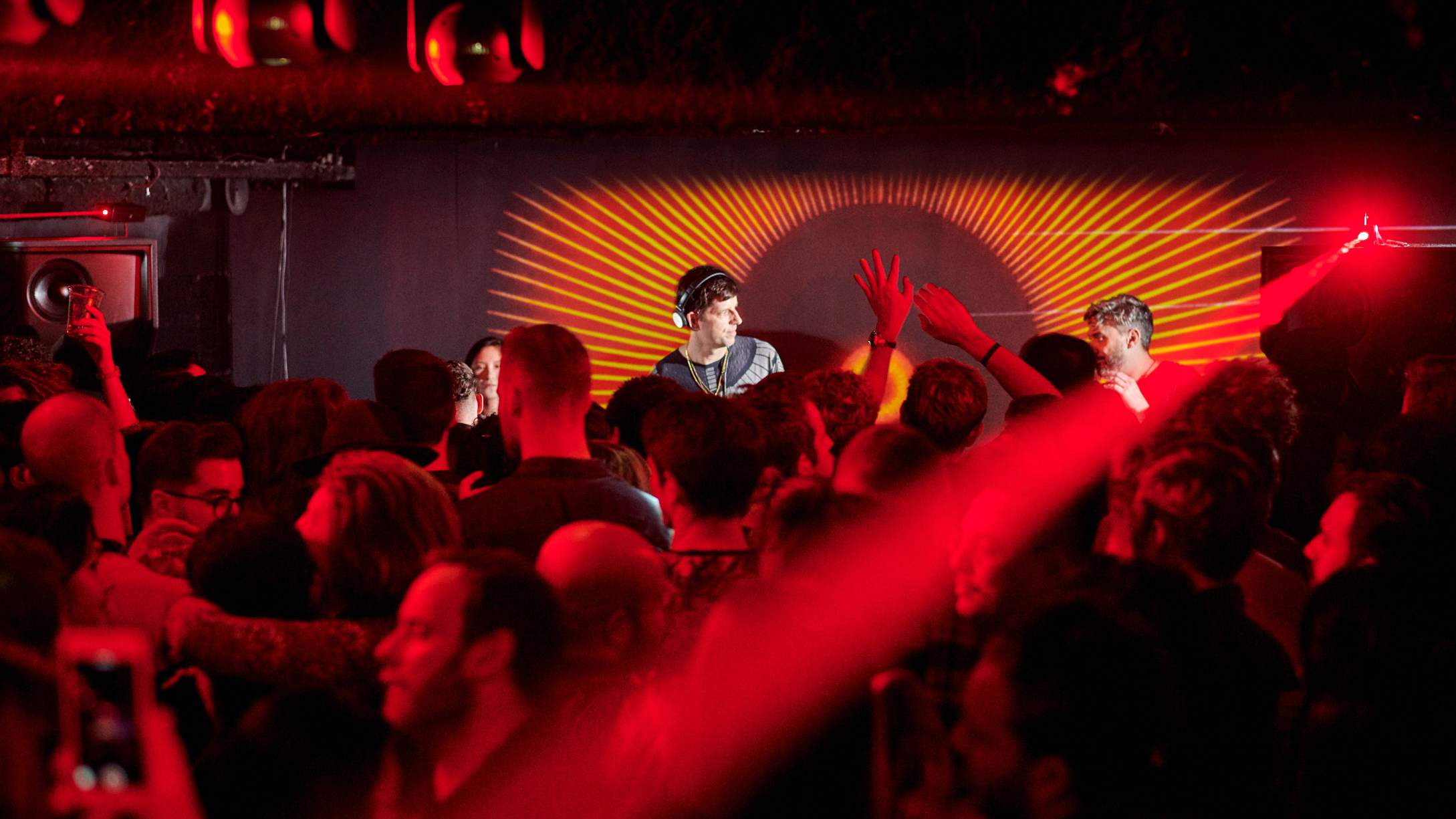 The Fallout dance floor in red light