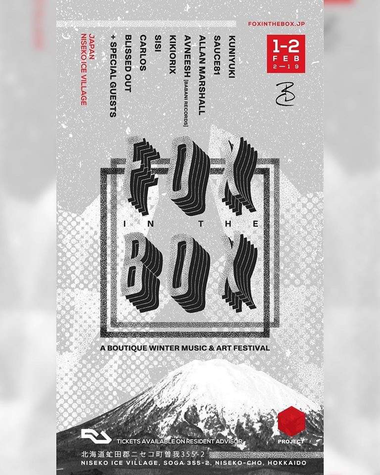 Fox in the Box winter music and arts festival poster, Niseko, Hokkaido